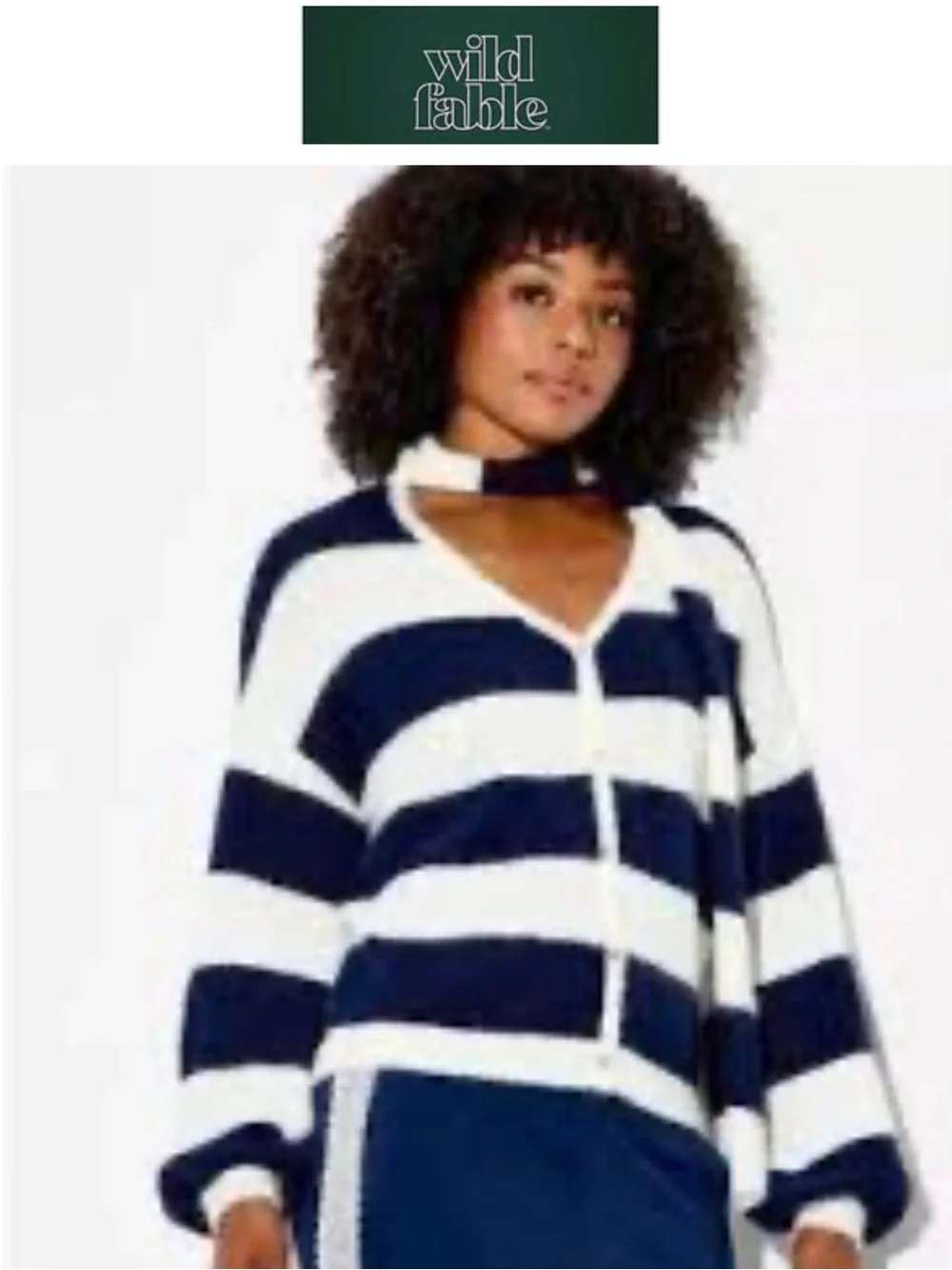 5/$30 wild fable Navy and White Striped V‑Neck Sweater with Choker Detail NWT